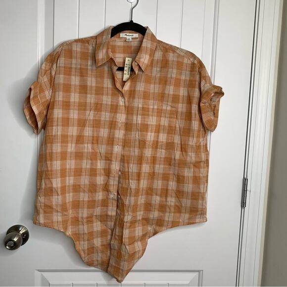 Madewell Colwell plaid tie front button front short sleeves shirt size XXS - Picture 2 of 8